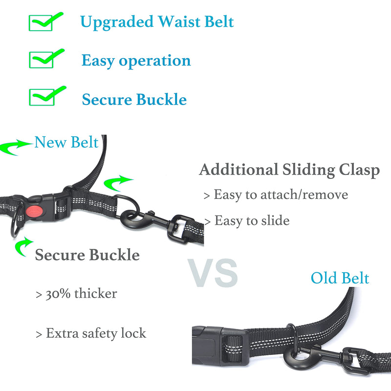 Hands Free Dog Leash for Running, Walking, Hiking, Durable Dual-Handle Bungee Leash with Reflective Stitching and an Adjustable Waist Belt, for Up to 150 lbs Large Dogs (Medium/Large, Black) Medium/Large
