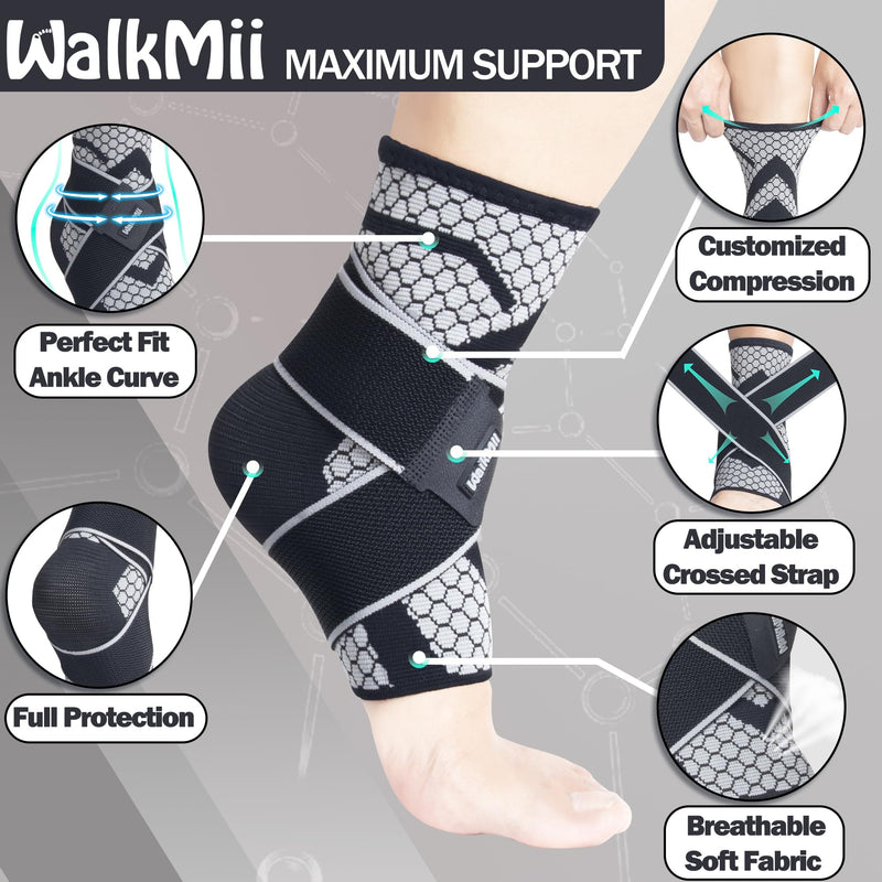Ankle Compression Sleeves (1 Pair)-Ankle Brace for Achilles Tendonitis, Sprain, Pain Relief, Plantar Fasciitis Ankle Support Socks with Adjustable Strap for Women & Men-S Small