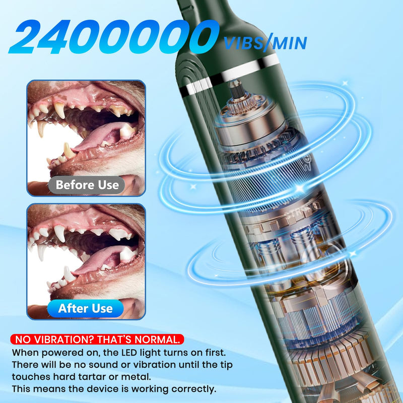 Dog Plaque Remover for Teeth,Pet Ultrasonic Tooth Cleaner with LED Light,Cleaning Kit for Tartar and Stains,5 Adjustable Modes,Pet Teeth Cleaning kit,Suitable for Dogs and Cats (Green) Green