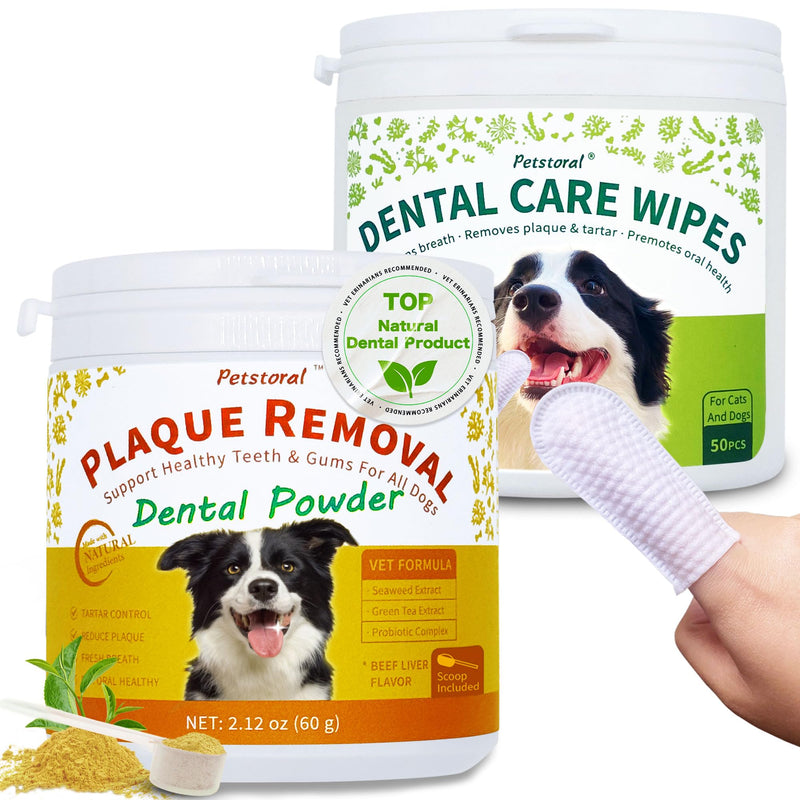 Petstoral Dental Cleaning Kit, Dental Care Wipes to Clean Plaque on The Surface of The Teeth, Dental Powder with Probiotic to Solve Oral Problems from The Inside of Digestion