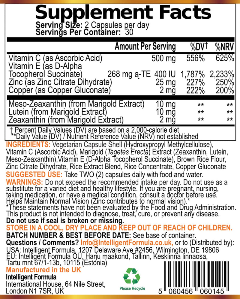Vision Defender Plus Eye Supplement: AREDS2 Formula Vitamins, Minerals (Lutein, Zinc) Enhanced with Meso-Zeaxanthin for Complete Eyes/Eyesight Health Care & Support. 60 Easy-to-Swallow Vegan Capsules | Enhanced Eye Health Vitamins, Lutein & Zeaxanthin,...