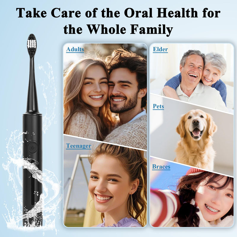 Rechargeable Electric Teeth Cleaning Kit with LED Light, 5 Adjustable Modes & 4 Replaceable Heads for Daily Oral Care at Home (Black) Black