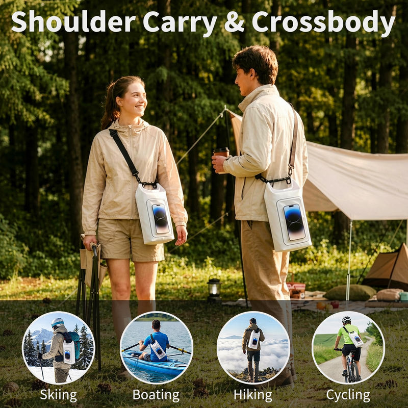 Waterproof Dry Bag 2L, IPX8 Roll Top Waterproof Belt Bag with Clear Phone Window, Phone Pouch Water Protector, Boat & Kayak Accessories, Essentials for Cruise Camp Swim Beach Fish Travel (White) White dry bag 2L - BeesActive Australia
