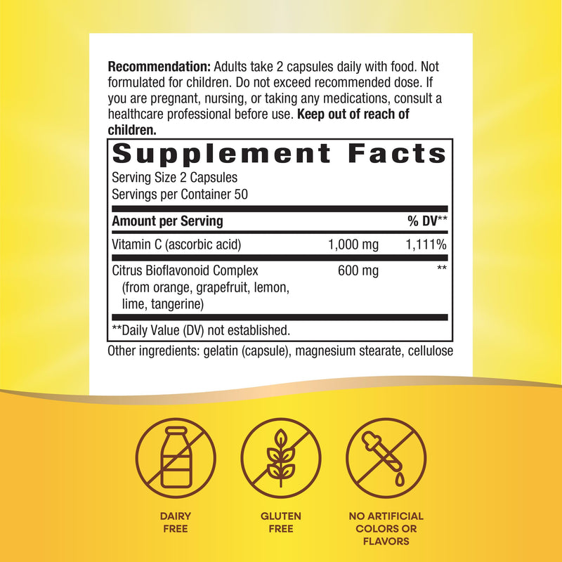 Nature's Way Vitamin C 500 mg with Bioflavonoids, 1000 mg Vitamin C per Serving, 100 Capsules, Pack of 2 200 Count (Pack of 1)