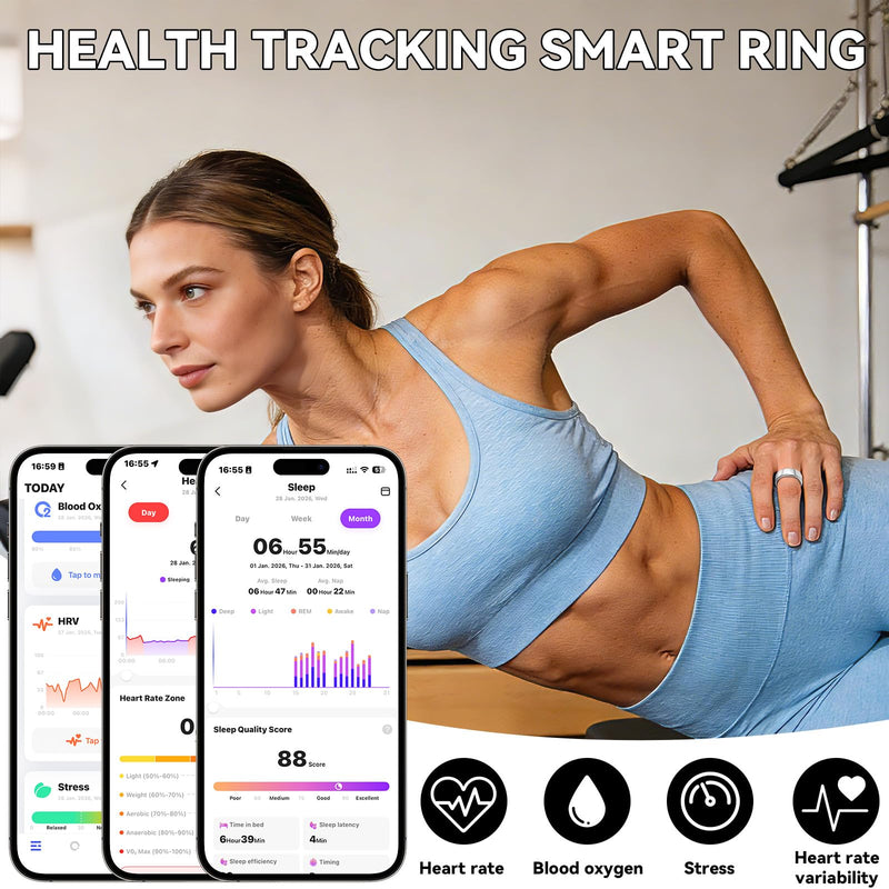 Smart Ring for Women Men,Fitness Tracker,Health Ring,Sleep Tracker Black 7