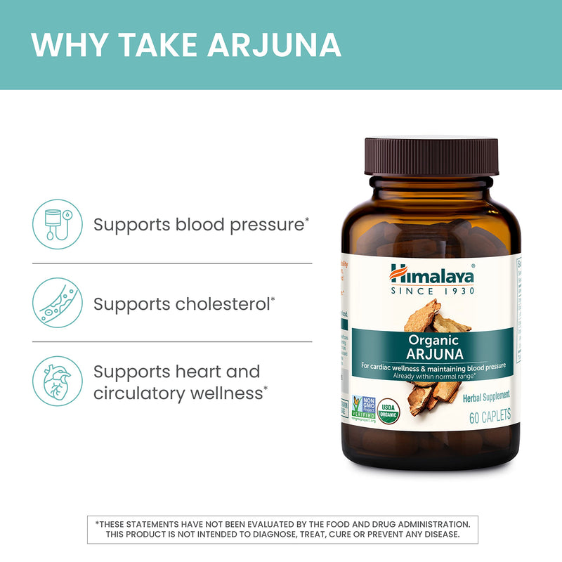 Himalaya Organic Arjuna, 60 Day Supply - Herbal Supplement Supporting Heart Health and Normal Blood Pressure - USDA Organic, Vegan, Non-GMO, Gluten Free, 700 mg, 60 Caplets 1 - BeesActive Australia