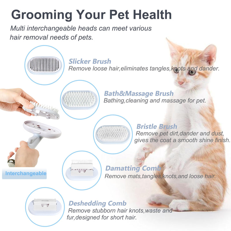 5 IN 1 Pet Grooming Brush Kit,Dog&Cat Self Cleaning Slicker Brush for Shedding.Dematting&Deshedding Dog Brush,Cat Hair Brush,Suitable for Small&Large,Long&Short Haired Pets.(Blue) Blue - BeesActive Australia