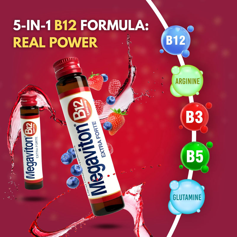 B12 Extra Forte 7500 mcg Liquid | 10 Drinkable Vials 8.50 fl oz | Methylcobalamin + L-Glutamine & L-Arginine | Energy, Focus, Immune & Nervous System Support
