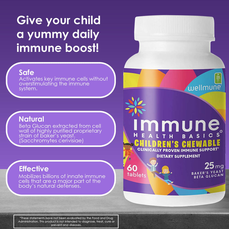 Children's Chewable Tablets, Wellmune Clinically Proven Highly Purified Beta Glucan Immunity Supplements for Children, Kids-Approved!