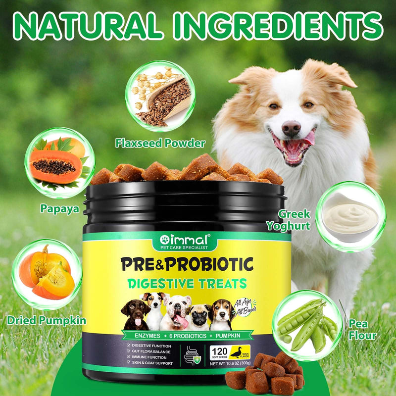Probiotic Chews for Dogs – Daily Digestive Balance with Prebiotics & Natural Ingredients – Supports Gut Flora, Skin & Everyday Vitality – Duck Flavour (120 Soft Chews)