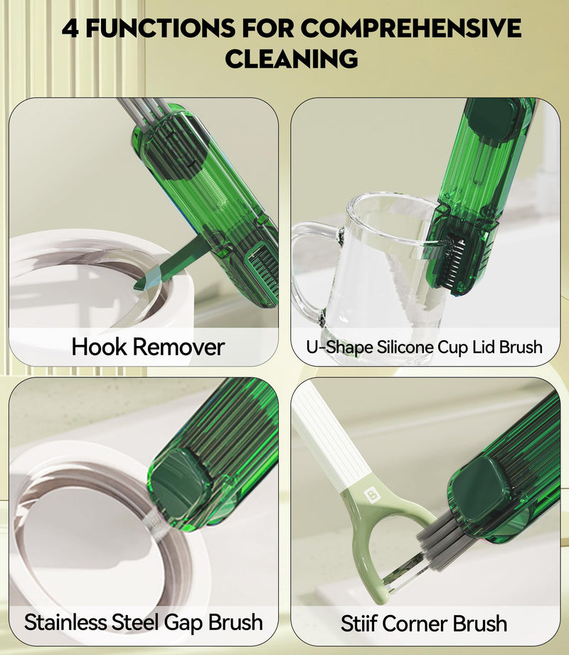 4 in 1 Cup Lid Gap Cleaning Brush - 2025 Multifunctional Insulation Bottle Cleaning Tools, Mutipurpose Tiny Silicone Cup Holder Cleaner, Home Kitchen Cleaning Tools 1Pc Green - BeesActive Australia