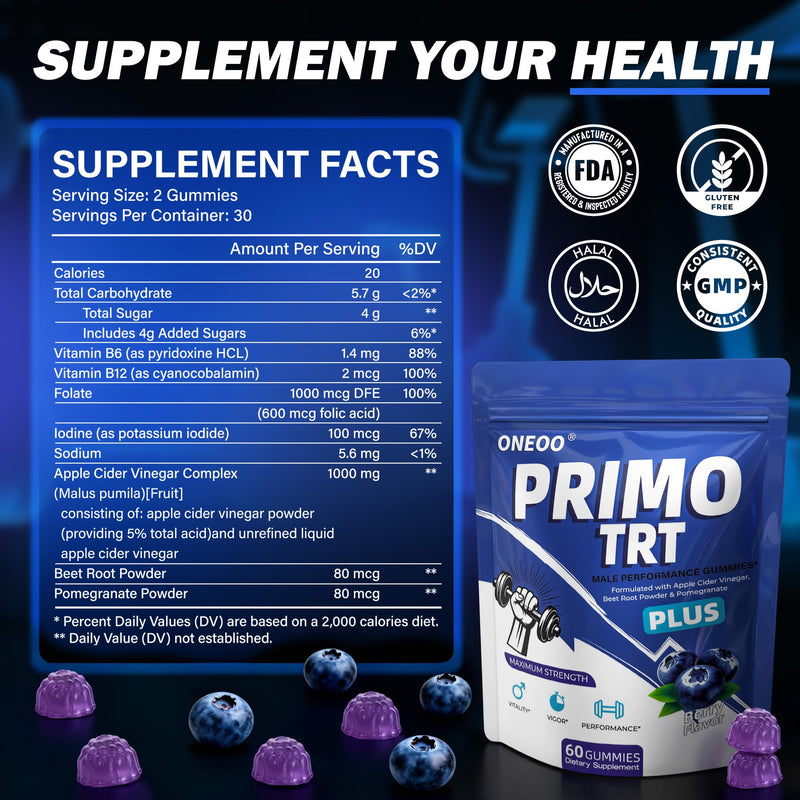 Primo TRT Gummies, Official Primo TRT Gummies for Men, Maximum Strength Energy Support, Primo TRT Male Performance Gummy with Advanced Formula Support Overall Health & Wellness