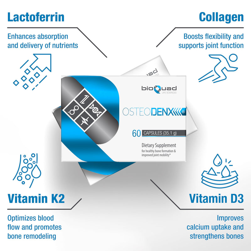 OSTEODENX - Bone & Joint Support Supplement for Healthy Bone & Improved Joint Mobility with Lactoferrin, Collagen, Vitamin K2 & Vitamin D3 (30 Capsules)