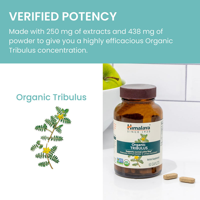 Himalaya Organic Tribulus Terrestris, Herbal Supplement for Urinary Support and Flow, Bladder Function, Prostate Support, Stamina, Male Energy, Non-GMO, USDA Organic, Vegan, 688 mg, 60 Caplets - BeesActive Australia