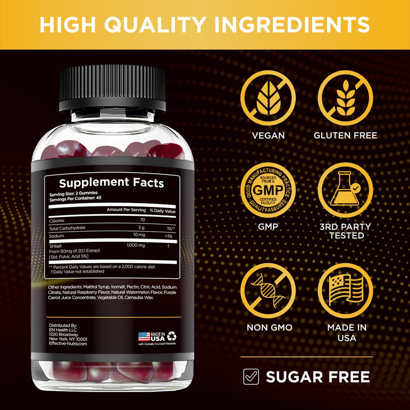 Shilajit Gummies 1000mg | Pure Shilajit Resin for Energy, Brain & Immunity | Supplement for Men & Women | Sugar-Free, Vegan, Gluten-Free | Natural Berry Flavor, Made in USA (90ct) - BeesActive Australia