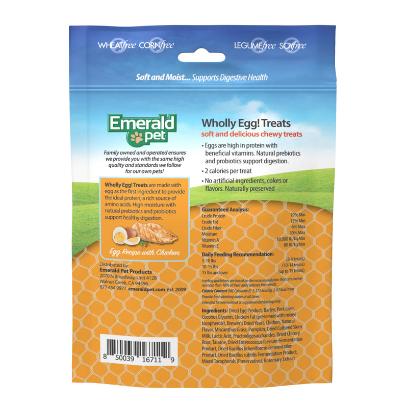 Emerald Pet Wholly Egg Cat Treats for Digestive Health – Soft & Moist Chicken Cat Treats with Natural Prebiotics & Probiotics – Supports Gut Health, 2.5 oz