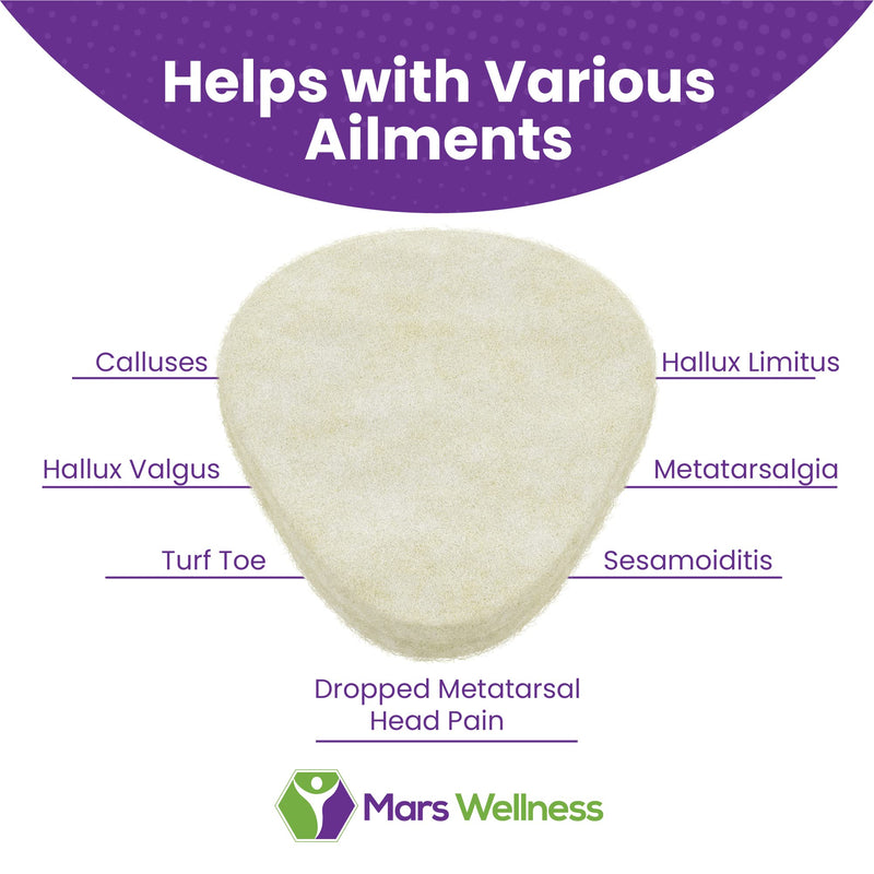 MARS WELLNESS Metatarsal Felt Foot Pad 1/8" Thick - USA Made - 6 Pairs (12 Pieces) 1/8\" Thick