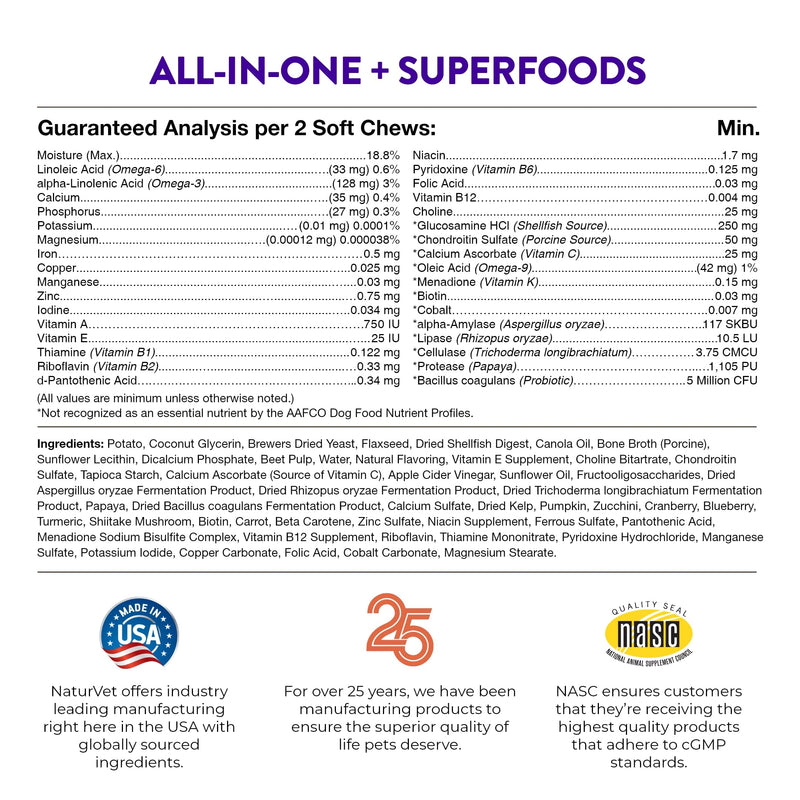 NaturVet Evolutions All-in-One + Superfoods 180ct Soft Chews for Dogs - Bone Broth, Superfoods Provides Nutritional Support for Healthy Digestion, Joints, Skin & Coat, Immune System, Overall Health 15.8 Ounce (Pack of 1)