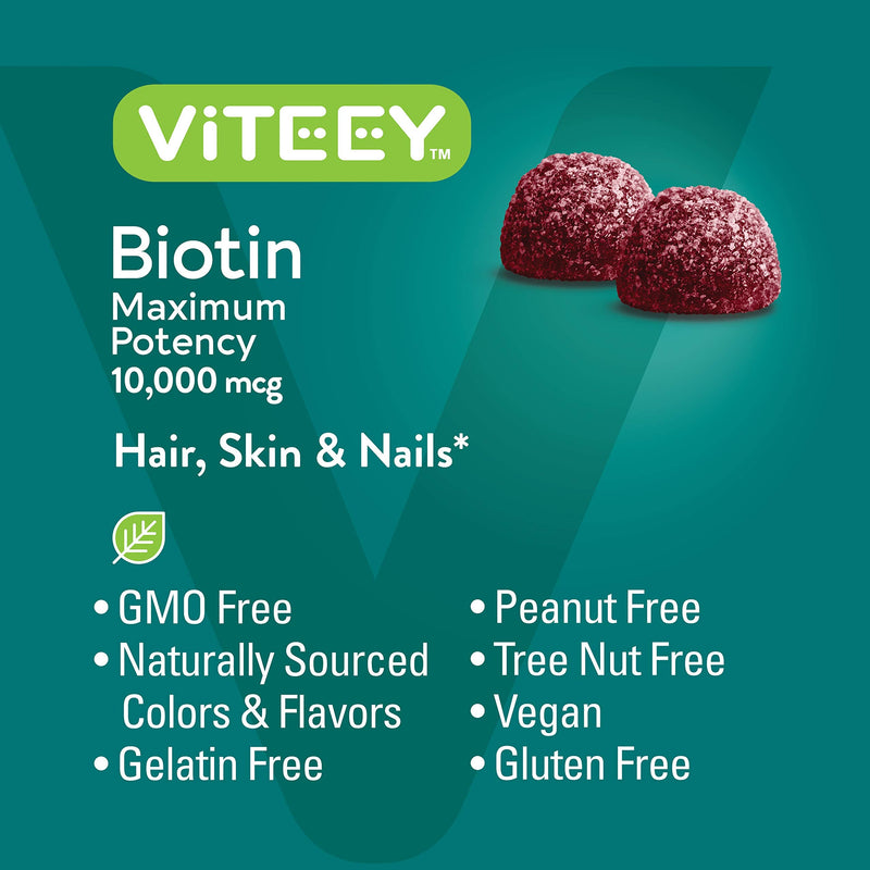 Viteey Biotin Gummies - 10,000 mcg - 120 Count | for Hair Skin and Nails - Biotin for Hair Growth Gummies - Vegan, Gluten-Free, Non-GMO 60 Count (Pack of 2)