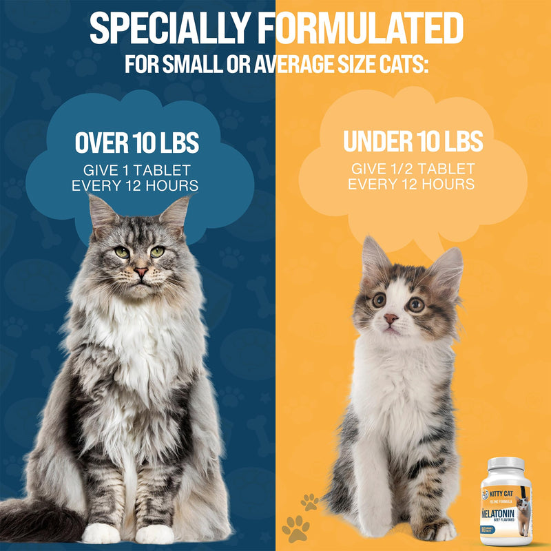 Kitty Select Cat Calming Treats, 180 Cat Melatonin Chews for Sleep, 1mg Beef Flavored