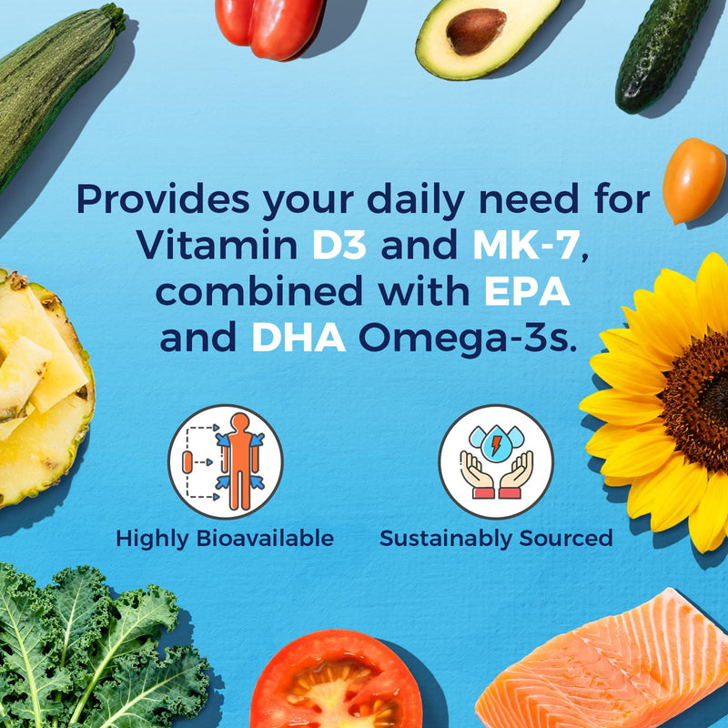 Vitalitown Vitamin D3 K2 with Fish Oil Omega-3 Supplements, 1000mg EPA DHA Omega 3 Fatty Acids from Fresh Wild Caught Fish, Support for Heart & Brain Health, 120 Softgels