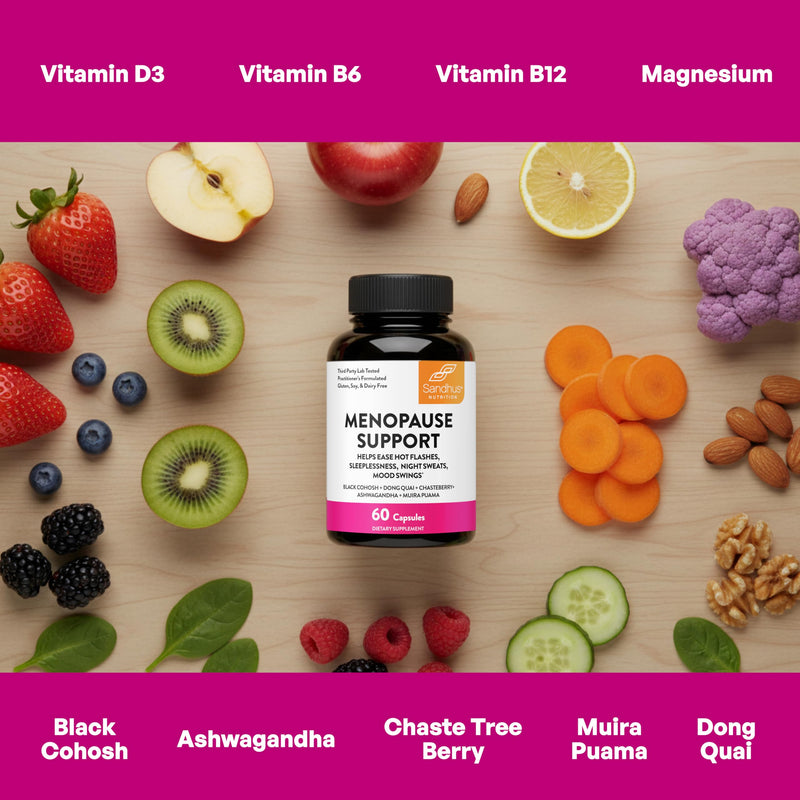 Menopause Support Supplements for Women, Black Cohosh Ashwagandha 120 Count | Vitamins D3, B6, B12, Magnesium, Dong Quai, Chaste Tree Berry, Gluten-Free Capsules, Made In USA Supplement By Sandhu's #1 Menopause Support 60 Count (Pack of 2)
