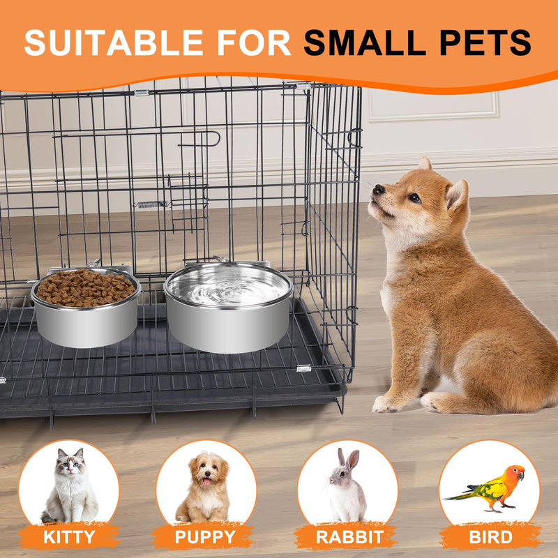 Dog Crate Water Bowl No Spill, Dog Bowls for Small Size Dog, 2 Pack Kennel Water Food Bowls Hanging, Stainless Steel Crate Cage Feeder Dish Bowl for Dogs Small Animals - BeesActive Australia