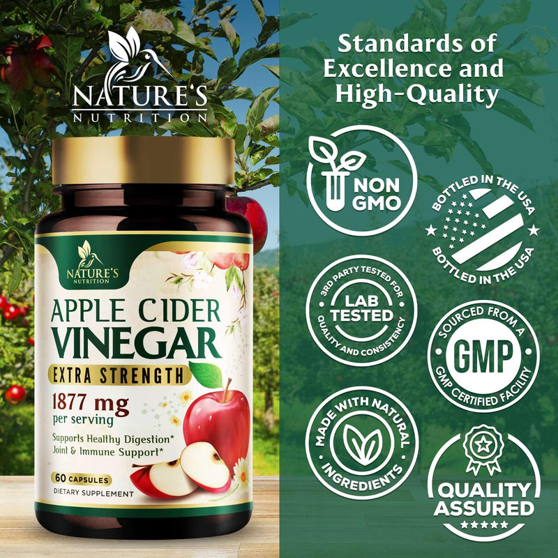 Apple Cider Vinegar Capsules 1877mg per Serving - Extra Strength Detox & Cleanse with Vitamin D & Zinc - Premium ACV, Joint Natural Digestion & Immune Support - Vegetarian Supplement - 60 Capsules 60 Count (Pack of 1)