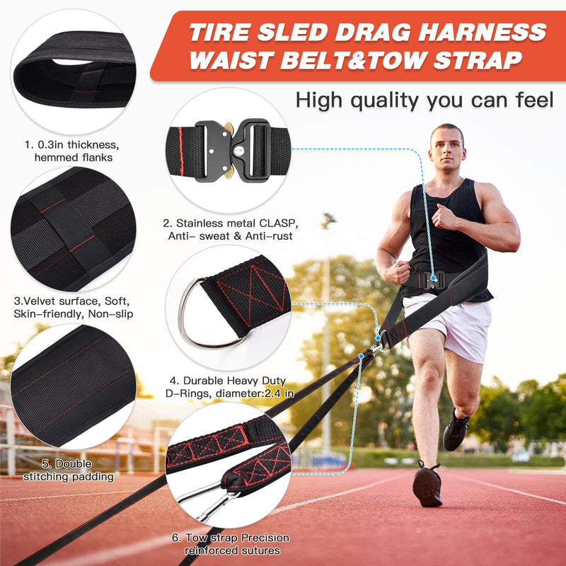 ATENTO Sled Pulling Belt, Adjustable Closure Sled Training Waist Belt,Weight Sled Pull Belt for Tire or Sled Pulling, Squat,Leg Muscles Strength Training, Agility, Resistance Training, Core Power Workout, Belt for Pulling with 2 Pulling Straps & 4 Hook...