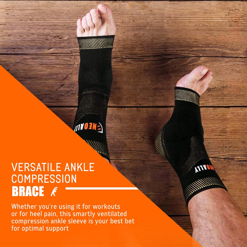 NeoAlly Copper-Infused Ankle Compression Sleeve Silicone Gel Ankle Support Brace for Ankle Sprain Protection,Achilles Tendon, Pain Relief, X-Large, 1 Pair X-Large (1 Pair)