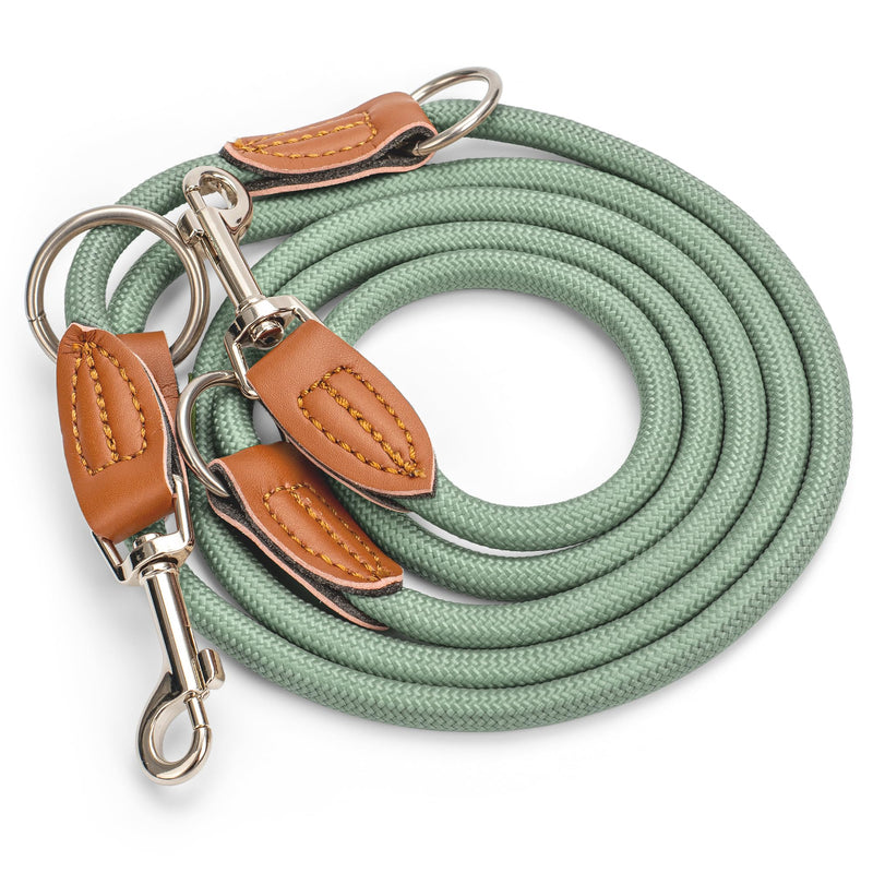 Quiet green dog leash for small dogs | 2 meters | 3-way adjustable | Only 160g light | Lead line 2m | Sage Green Hoary Green - BeesActive Australia