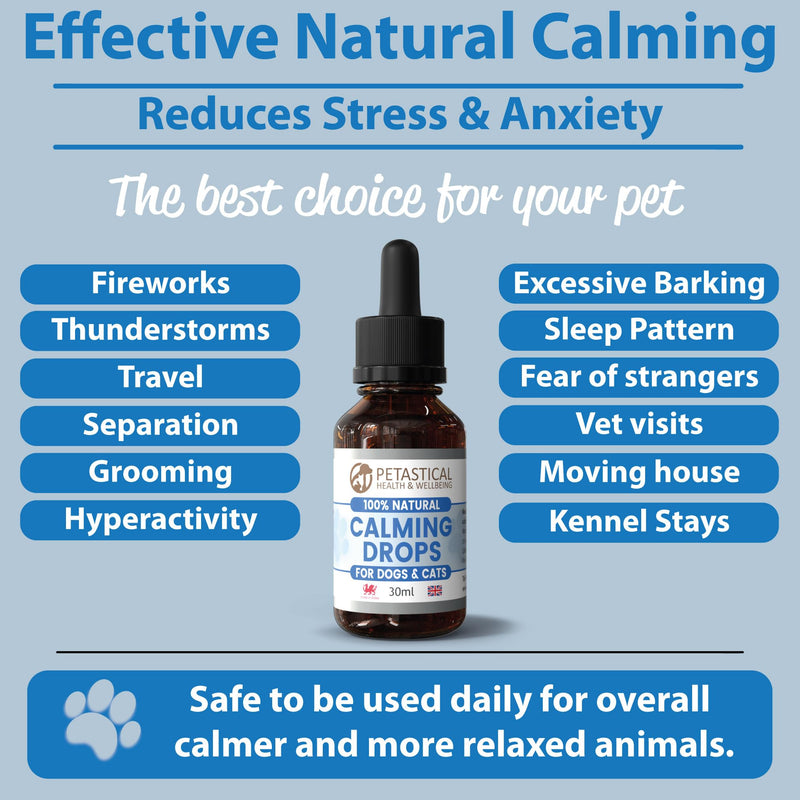Dog Calming, Scullcap Valerian for Dogs, Cats, Anxiety Calming Drops, Home Alone, Barking, Loud Noises, Fireworks & Kennels (30ml) 30ml