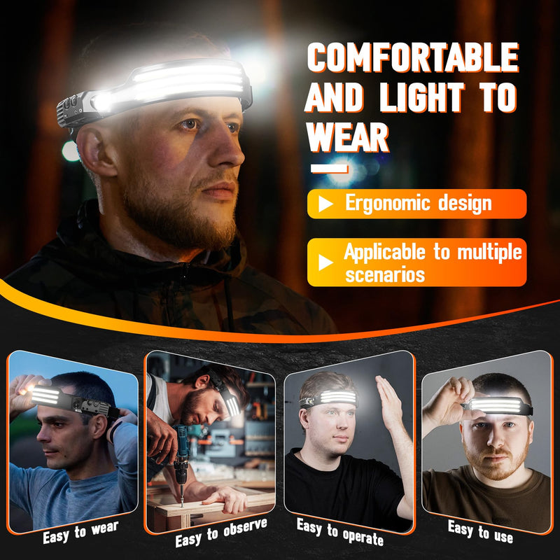 6 Pack Headlamp Rechargeable, LED Headlight Flashlight Super Bright with 230° Wide Beam, Motion Sensor, 5 Modes Waterproof Head Lamp for Outdoor Hiking Running Camping - BeesActive Australia