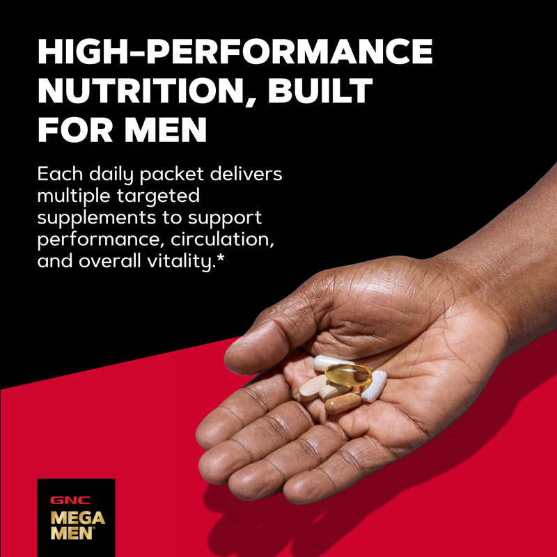 GNC Mega Men Performance and Vitality Vitapak Program for Men, Convenient Complete Nutrition, 5 Products in 1 Pack, Circulation, Blood Flow, Stronger Drive - New & Improved - 30 Packs Old Version