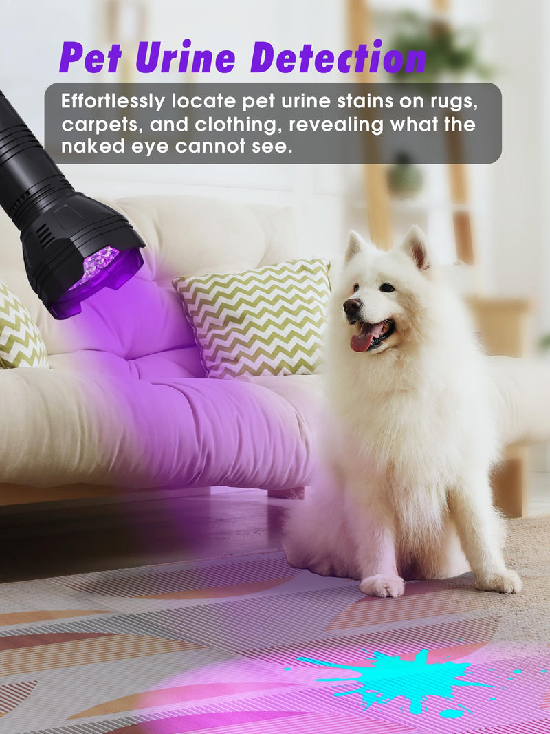 Mesqool UV Flashlight Rechargeable, 51 LED 365nm & 395nm Dual UV Blacklight Flashlight for Cat, Dog, Pet Urine Detector, Resin Curing, Dry Stains, Bed Bug, Scorpion Finder (Built in Battery) - BeesActive Australia