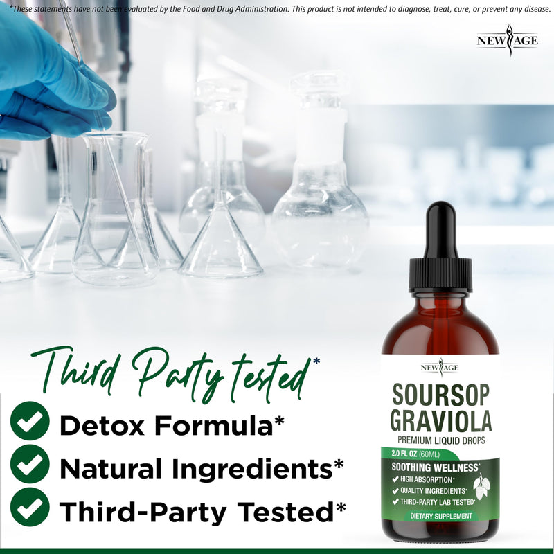 NEW AGE Soursop Drops - Soursop Bitters Liquid with Soursop Fruit and Leaves, Elderberry, Vitamin C and Olive Leaf - Multimineral & Vitamins Superfood - 4 oz 2 Fl Oz (Pack of 2)