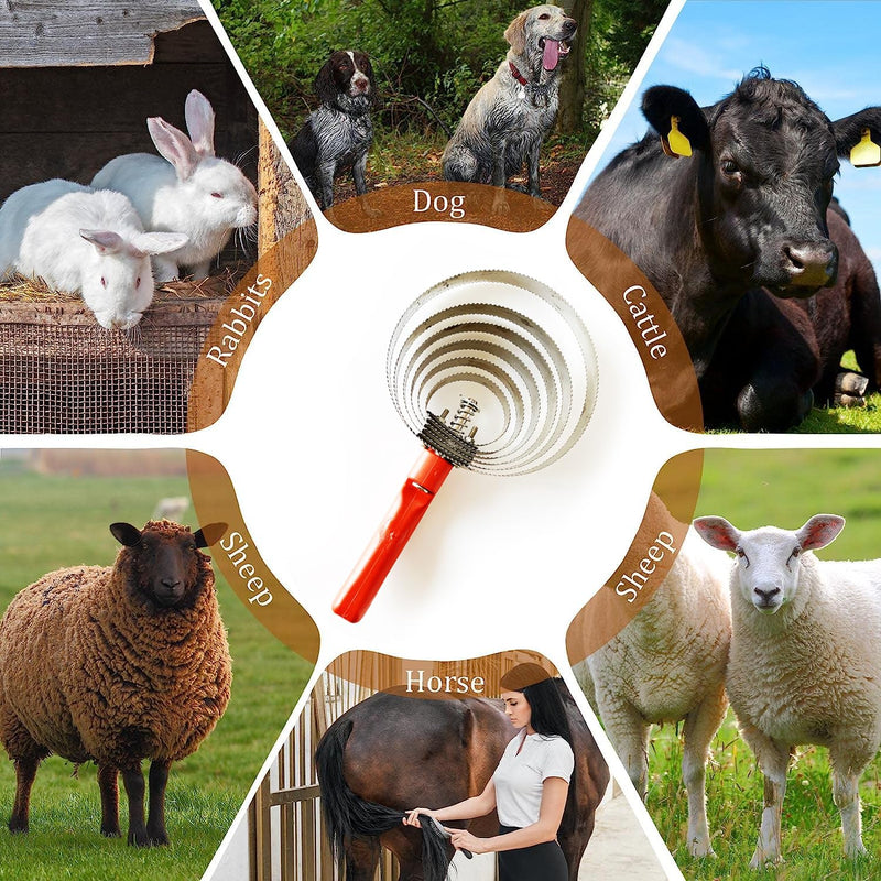 2Pack 6 Rings Reversible Stainless Steel horse comb cow brush horse curry comb Curry Brush with Soft Touch Grip Horse Brush Scraper for Cow Dog Sheep Pet - BeesActive Australia