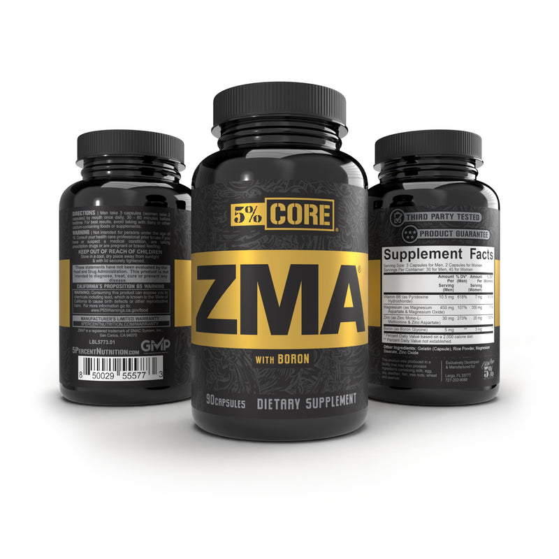 5% Nutrition Core ZMA (with Boron) | Promotes Recovery by Restoring Levels of Zinc, Magnesium & Vitamin B-6 (90 Capsules)