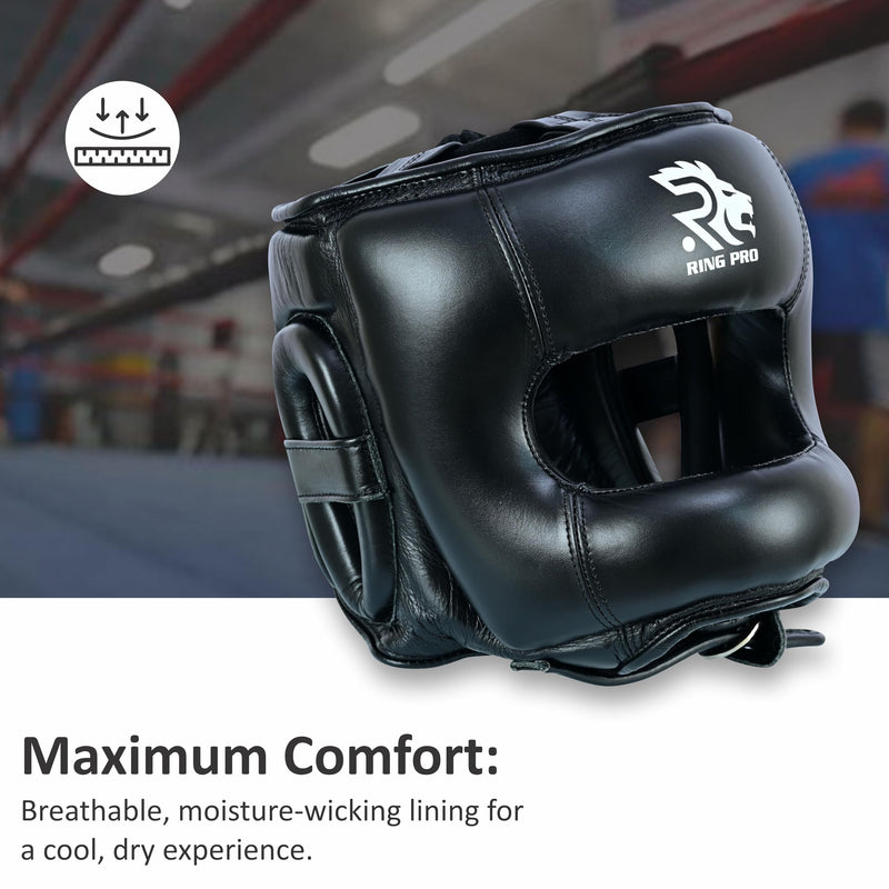 Boxing Headgear for Men and Women Leather Sparring Head Gear for Boxing MMA Muay Thai Kickboxing and Martial Arts Training Black Medium - BeesActive Australia