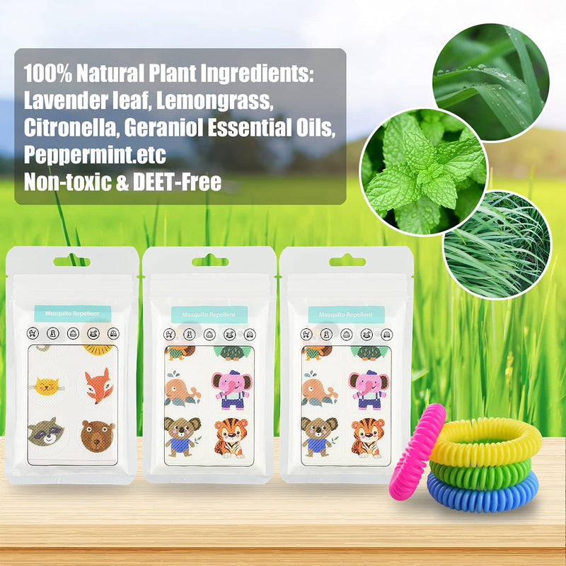 180 Pack Mosquito Patches Stickers for Kids Adult Outdoor Indoor Travel, Natural Plant Based Ingredients Mosquito Stickers with 4 Pack Mosquito Repellent Bracelets 180pack+4stickers - BeesActive Australia