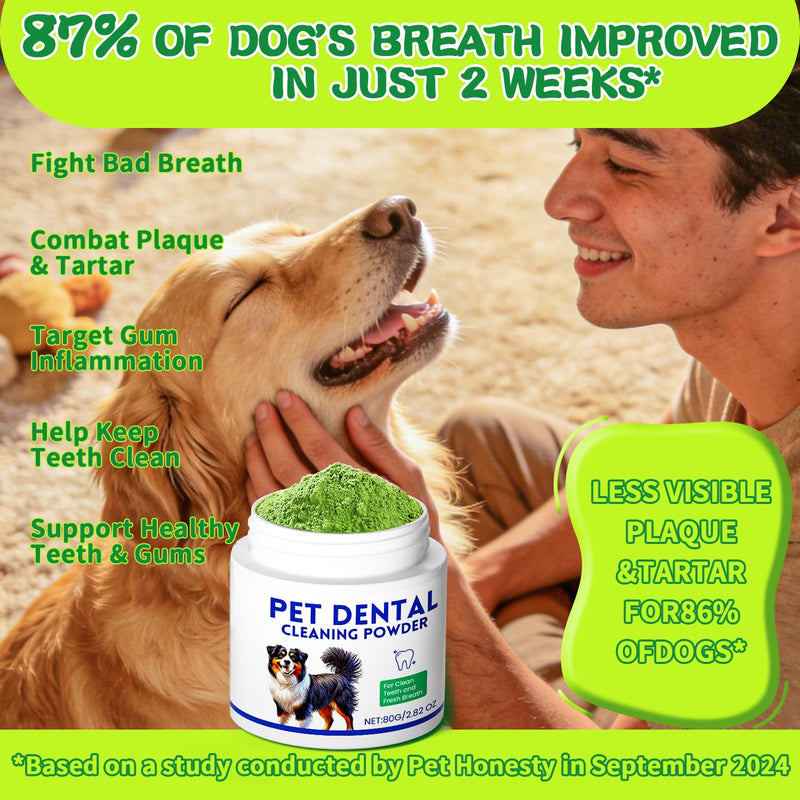 Mimo Style Dog Dental Powder, Dog Teeth Cleaning Powder, Targets Tartar & Reduces Plaque & Bad Breath - Teeth Cleaning Made Easy Eliminate - Meat-Flavored Formulated Green