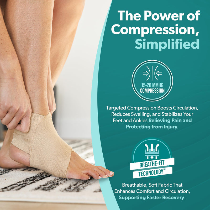 BraceAbility Elastic Ankle Support Brace - Lightweight Slip on Foot and Ankle Compression Sleeve for Gymnastics, Dance, Sports, Running, Exercise, and Sprained Ankle Swelling for Women and Men (Beige, Medium) Beige - BeesActive Australia