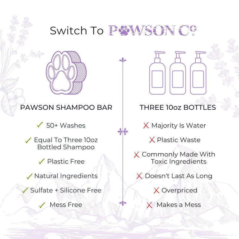 Pawson Dog Shampoo Bar - Natural Pet Shampoo with Rice Water and Aloe for Animals, Puppy Essentials, Jasmine and Lavender Scent - PawsPlanet Australia
