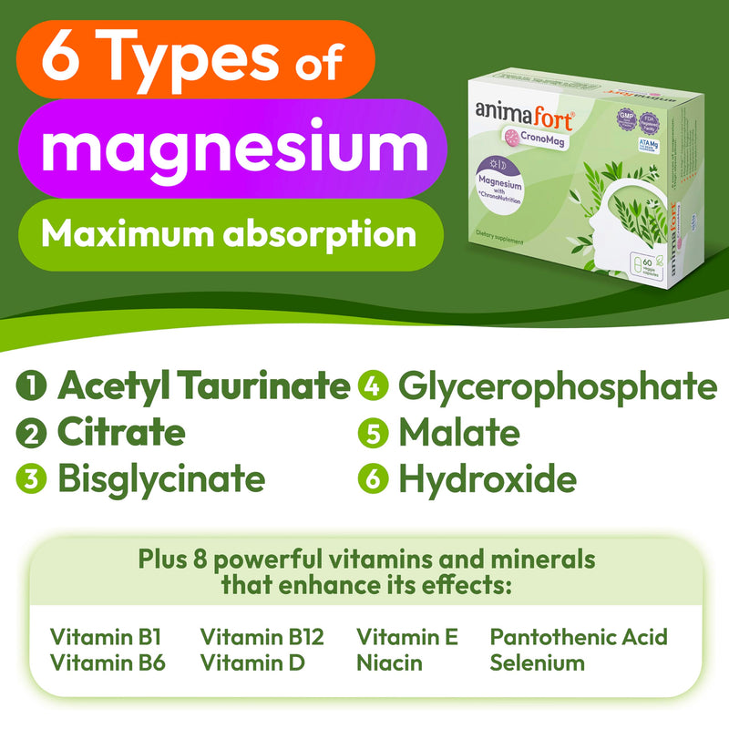 Magnesium Complex for Mind | 6 High-Absorption Salts | Animafort CronoMag | Magnesium citrate, glycinate & AtaMg | Mental function, energy & nervous system | Vitamins B12, D & E | 60 capsules 1