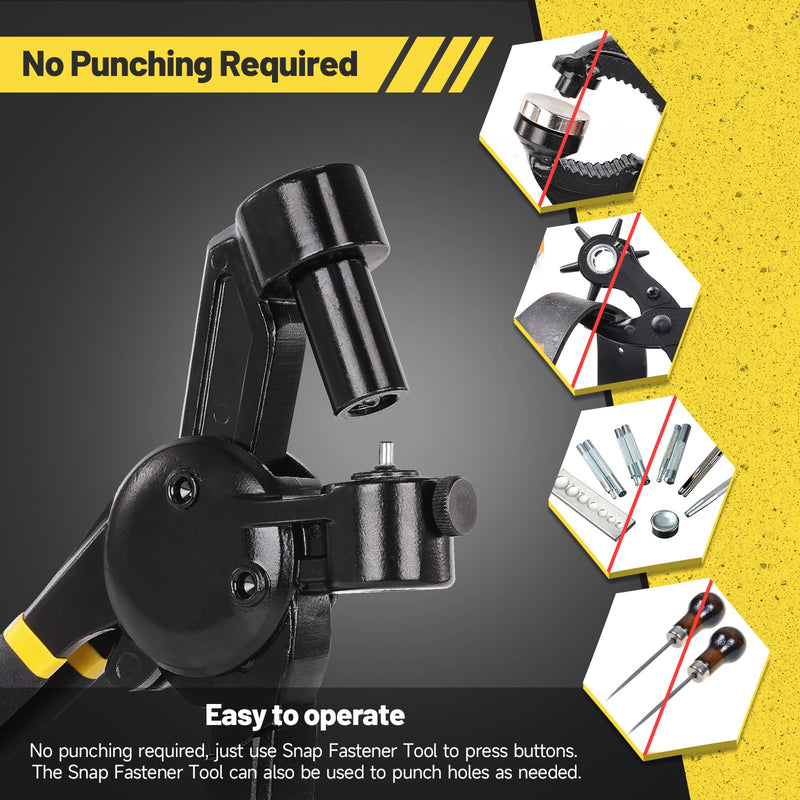 Heavy Duty Snap Fastener Tool, Upgraded Version Snap Button Tool Includes 30 Sets 15mm Snap Button Kit for Boat Cover, Repairing Boat Covers, Canvas, Sewing Tarps(Yellow) Black-Yellow