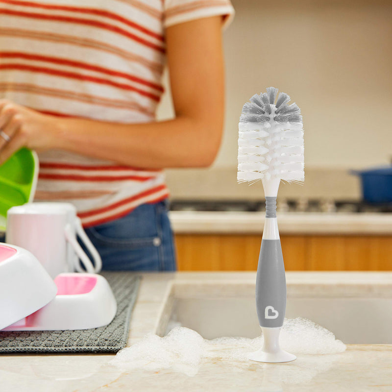 Munchkin® Baby Bottle and Sippy Cup Cleaning Set, Includes Countertop Drying Rack and Bristle Bottle Brush, Grey