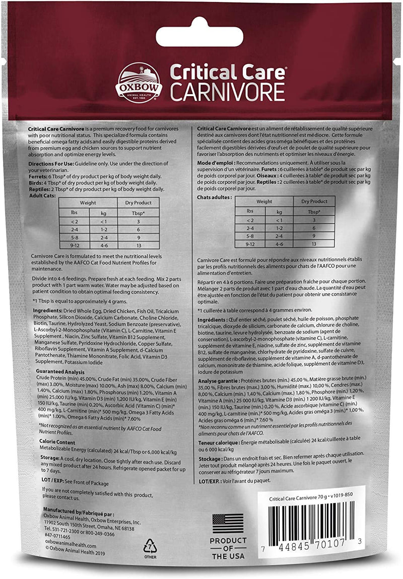 Oxbow 3 Pack of Critical Care Carnivore, 2.47 Ounces Each, Support Supplement for Small Pets - PawsPlanet Australia