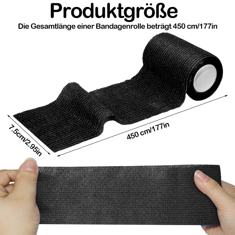 aurorayer 8 Rolls Self-Adhesive Bandage 7.5 cm x 4.5 m Sports Elastic Fixing Bandage, Self-Adhesive Bandage, Vet Wrap Pet Fixing Bandage for Finger Horse Cat Dog (Black) Black