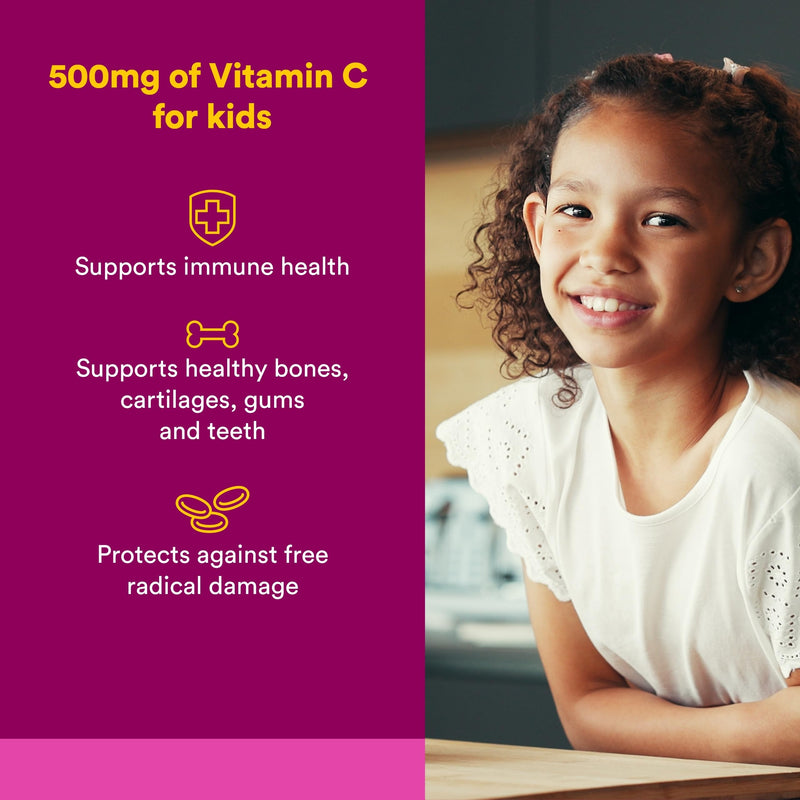 Natural Factors, Kids Chewable Vitamin C 500 mg, Supports Immune Health, Bones, Teeth and Gums, Mixed Fruit, 90 Wafers 90 Count (Pack of 1)