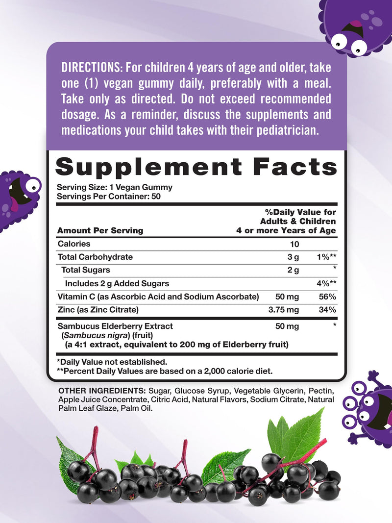 Nature's Truth Kids Elderberry Gummies | 50 Count | with Zinc and Vitamin C | Vegan, Non-GMO & Gluten Free Supplement 50 Count (Pack of 1)